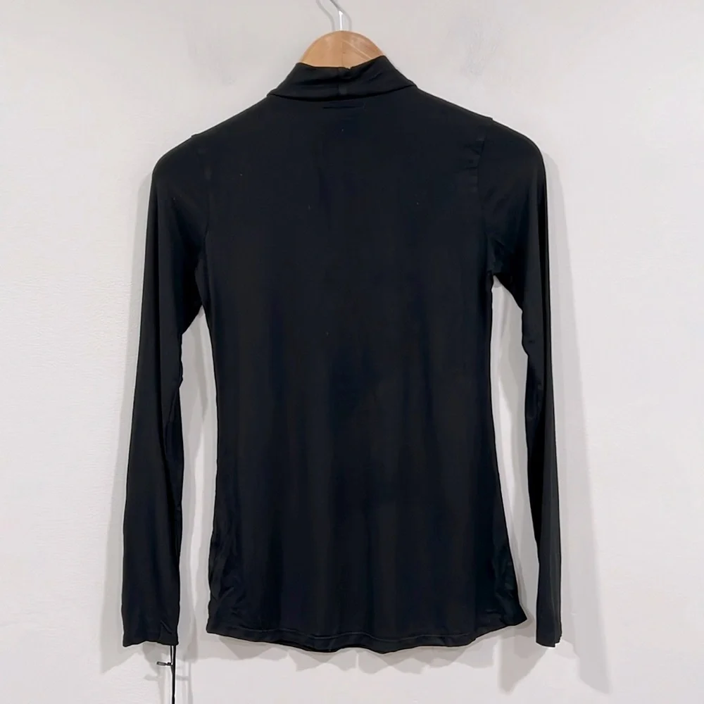 Michael Lauren Hutch Black V-Neck Mock Neck Fitted Long Sleeve Top XS NWT